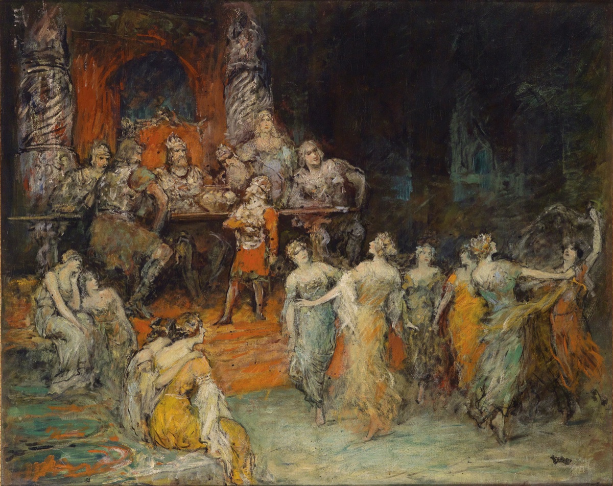 Dwarf King Laurin at the court of Dietrich von Bern – Ferdinand Leeke, before 1923, oil on canvas